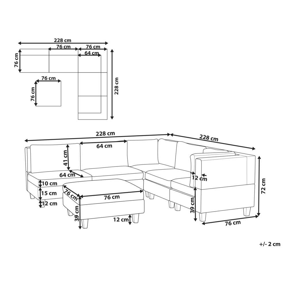 Beliani 5 vietų modulinė sofa UNSTAD kairinė, šviesiai smėlio spalvos su pufu