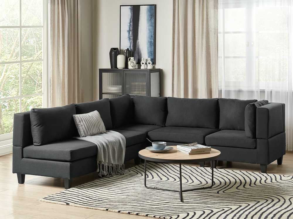 Beliani 5 vietų modulinė kampinė sofa UNSTAD kairinė, juoda