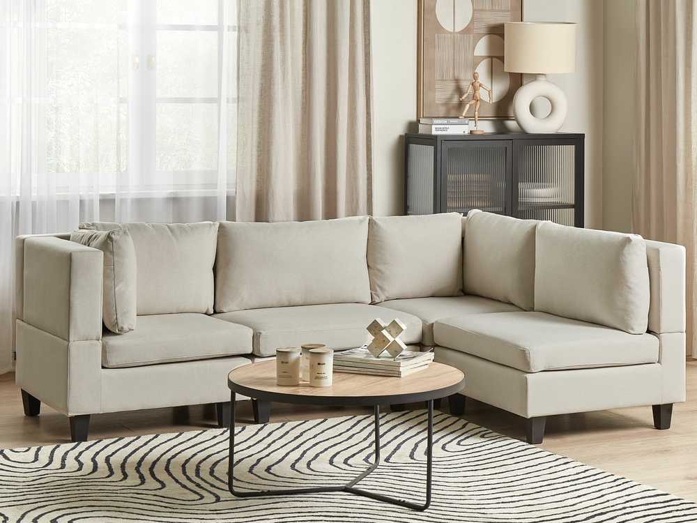 Beliani Modulinė 4 vietų kampinė sofa UNSTAD, kairinė, šviesiai smėlio spalvos