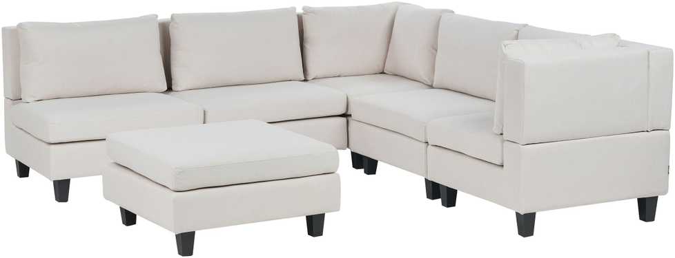 Beliani 5 vietų modulinė sofa UNSTAD kairinė, šviesiai smėlio spalvos su pufu