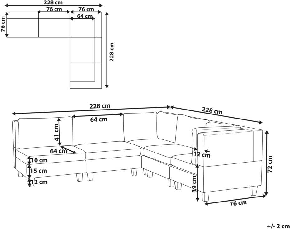 Beliani Modulinė 5 vietų kampinė sofa UNSTAD kairinė, šviesiai smėlio spalvos