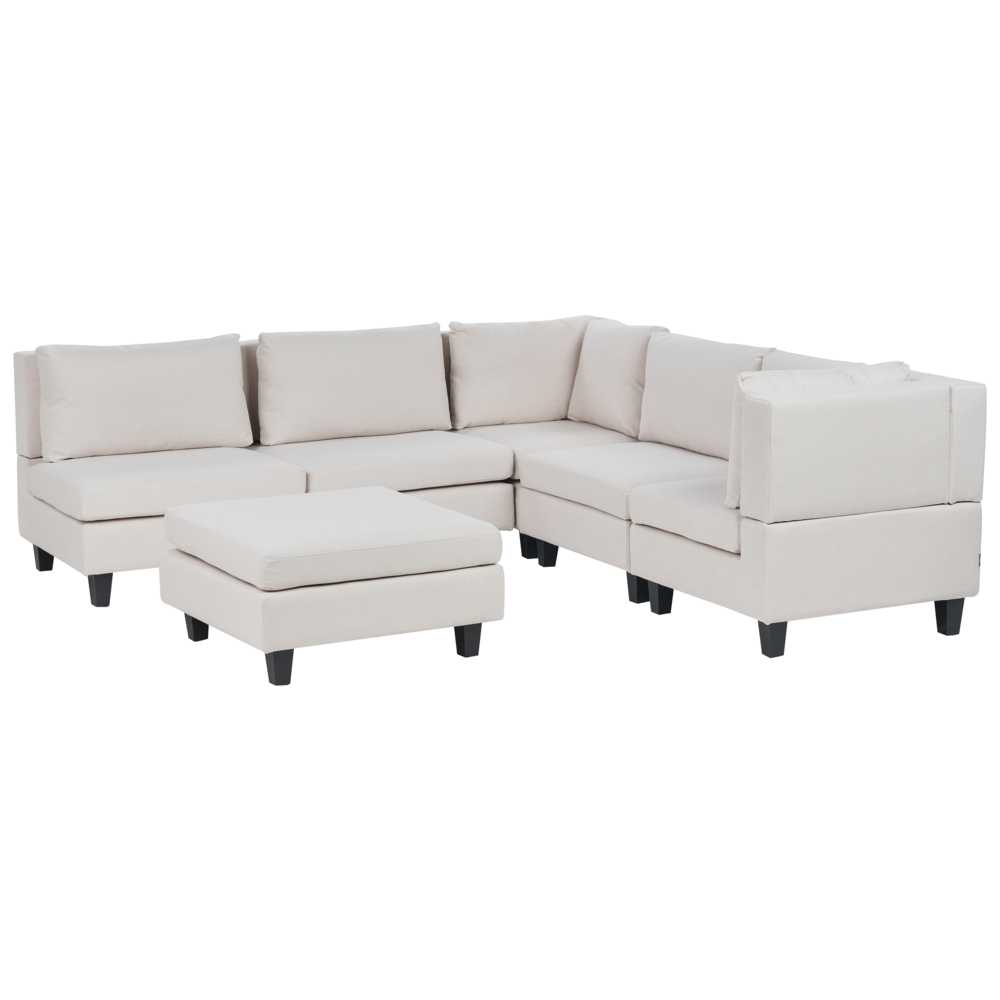 Beliani 5 vietų modulinė sofa UNSTAD kairinė, šviesiai smėlio spalvos su pufu