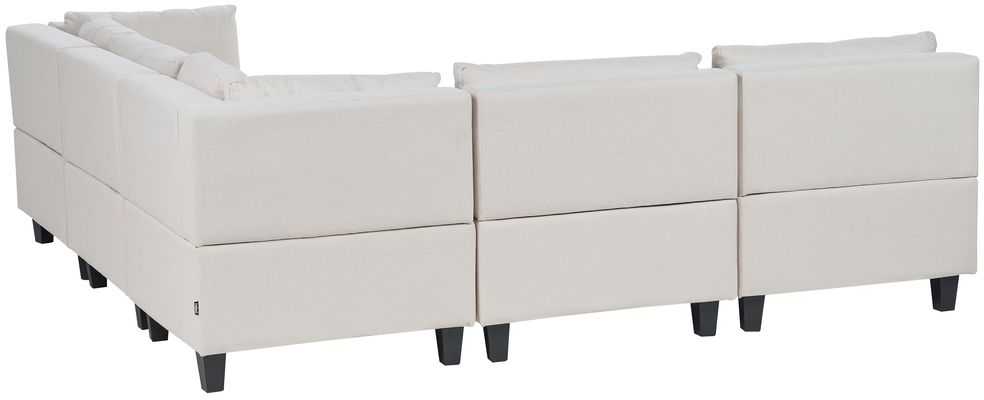 Beliani 5 vietų modulinė sofa UNSTAD kairinė, šviesiai smėlio spalvos su pufu