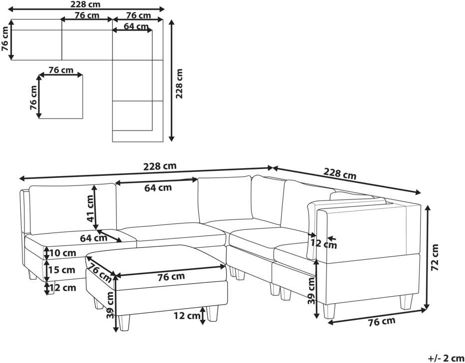 Beliani 5 vietų modulinė sofa UNSTAD Kairinė tamsiai pilka su otomane