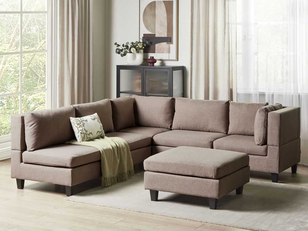 Beliani Modulinė 5 vietų sofa UNSTAD Kairinė Ruda su otomane