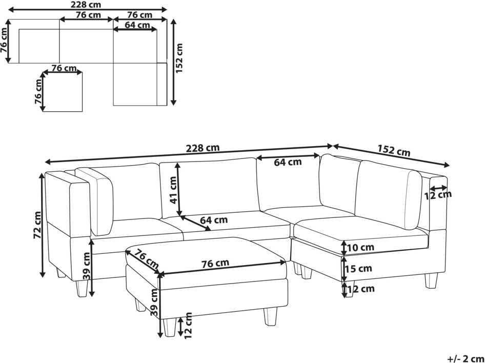 Beliani Modulinė 4 vietų sofa UNSTAD kairinė ruda su pufu