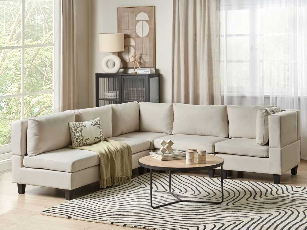 Beliani Modulinė 5 vietų kampinė sofa UNSTAD kairinė, šviesiai smėlio spalvos