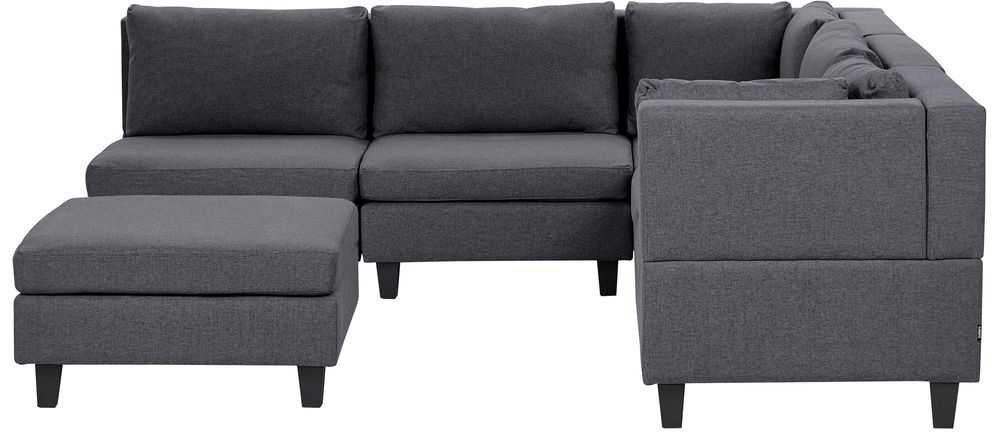 Beliani 5 vietų modulinė sofa UNSTAD Kairinė tamsiai pilka su otomane