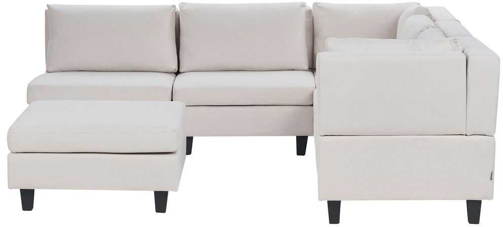 Beliani 5 vietų modulinė sofa UNSTAD kairinė, šviesiai smėlio spalvos su pufu