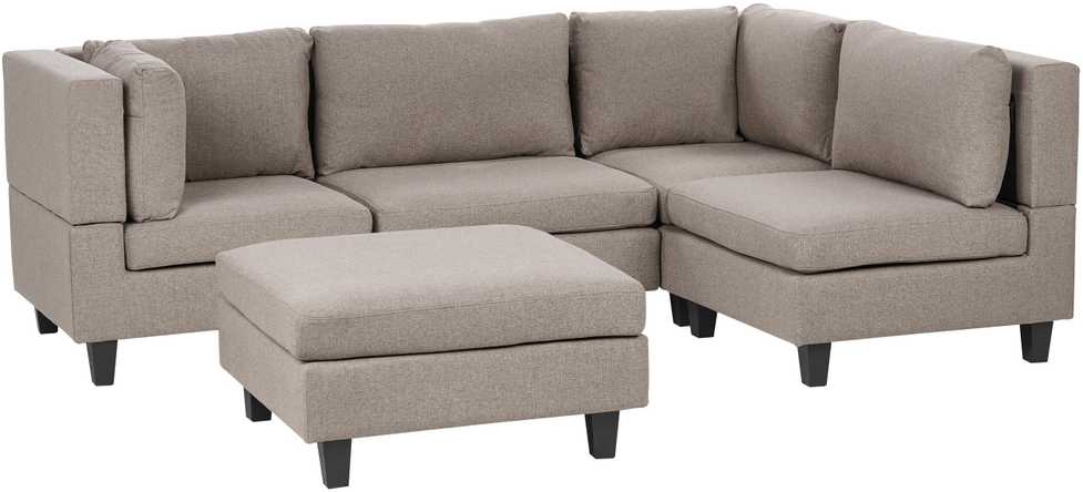 Beliani Modulinė 4 vietų sofa UNSTAD kairinė ruda su pufu