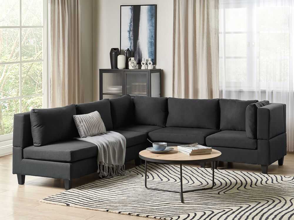 Beliani 5 vietų modulinė kampinė sofa UNSTAD kairinė, juoda