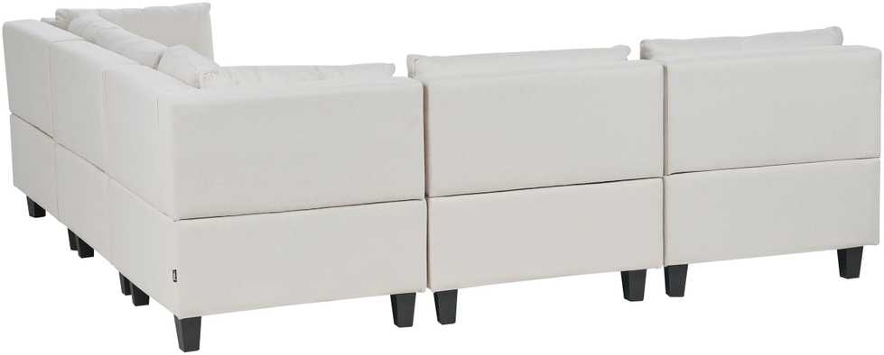 Beliani 5 vietų modulinė sofa UNSTAD kairinė, šviesiai smėlio spalvos su pufu