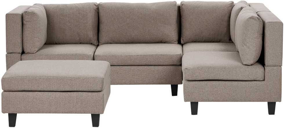 Beliani Modulinė 4 vietų sofa UNSTAD kairinė ruda su pufu