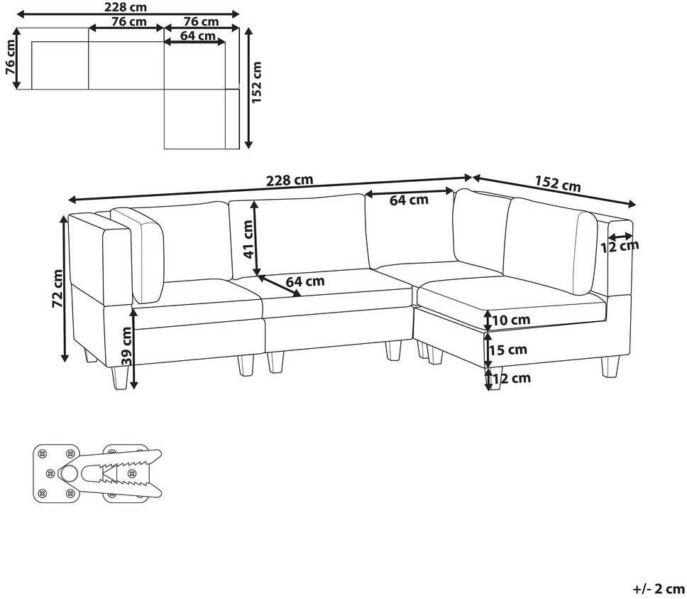 Beliani Modulinė sofa UNSTAD 4 asmenims, kairinė, juoda