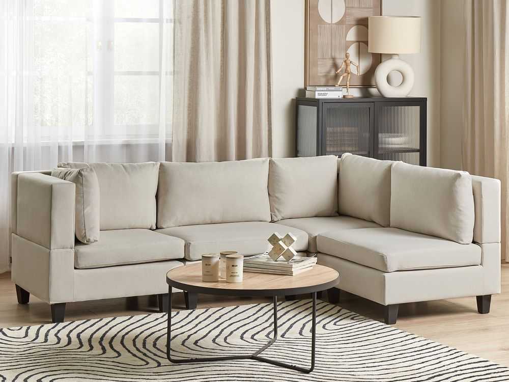 Beliani Modulinė 4 vietų kampinė sofa UNSTAD, kairinė, šviesiai smėlio spalvos