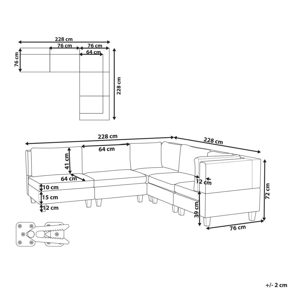 Beliani Modulinė 5 vietų kampinė sofa UNSTAD kairinė, šviesiai smėlio spalvos