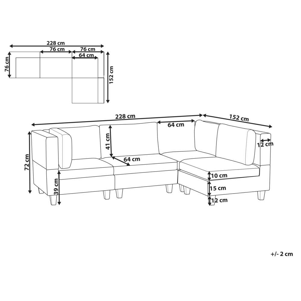 Beliani Modulinė sofa UNSTAD 4 asmenims, kairinė, juoda