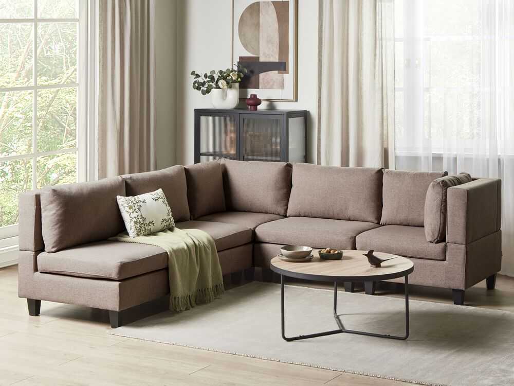 Beliani Modulinė 5 vietų kampinė sofa UNSTAD Kairinė ruda