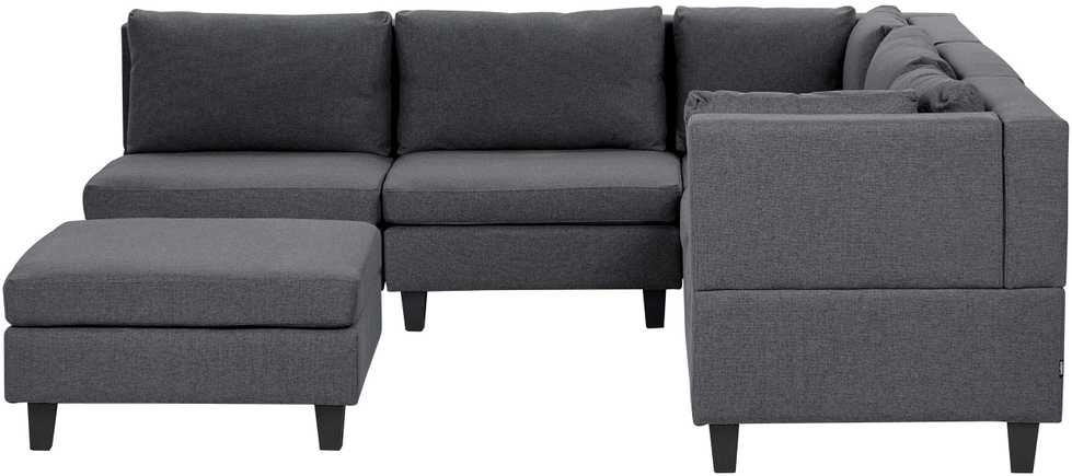 Beliani 5 vietų modulinė sofa UNSTAD Kairinė tamsiai pilka su otomane