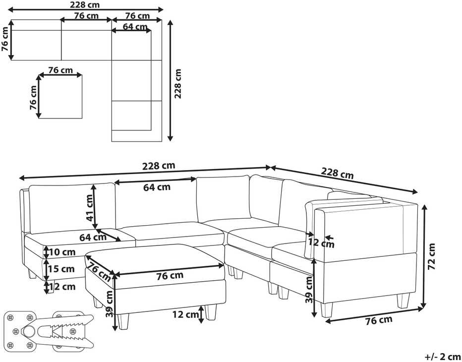 Beliani Modulinė 5 vietų sofa UNSTAD Kairinė Ruda su otomane