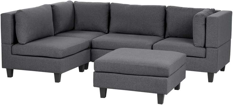Beliani Modulinė kampinė sofa 4 asmenims UNSTAD dešininė tamsiai pilka su otomanu