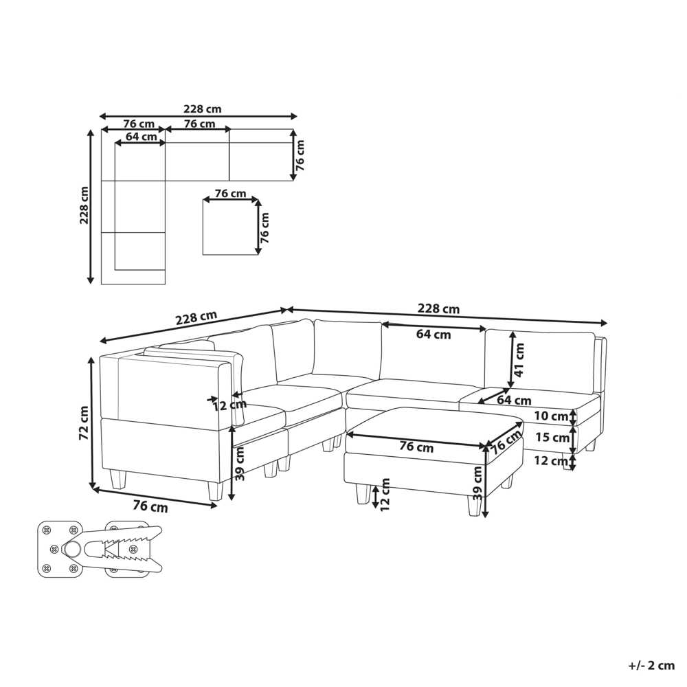 Beliani 5 vietų modulinė kampinė sofa UNSTAD Dešininė Šviesiai smėlio spalvos su otomanu