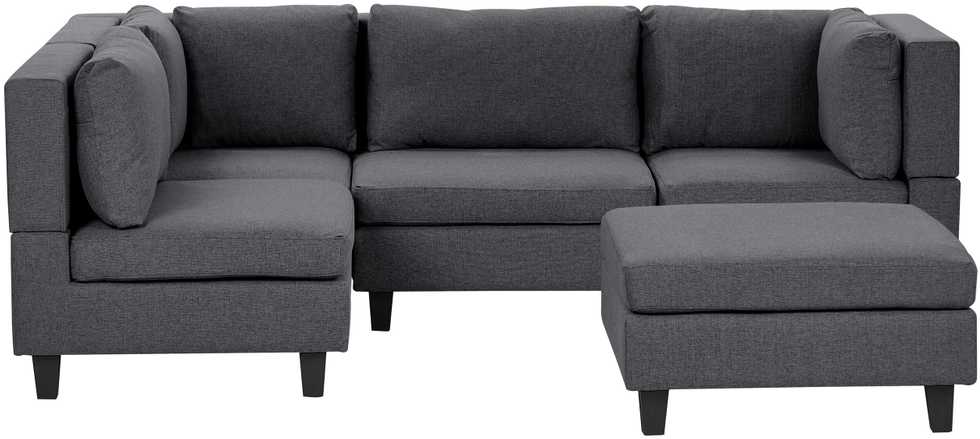 Beliani Modulinė kampinė sofa 4 asmenims UNSTAD dešininė tamsiai pilka su otomanu