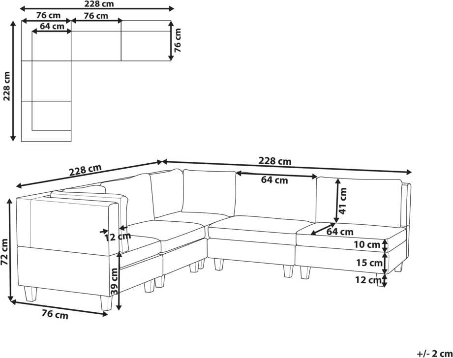 Beliani 5 vietų modulinė sofa UNSTAD, dešininė, tamsiai pilka
