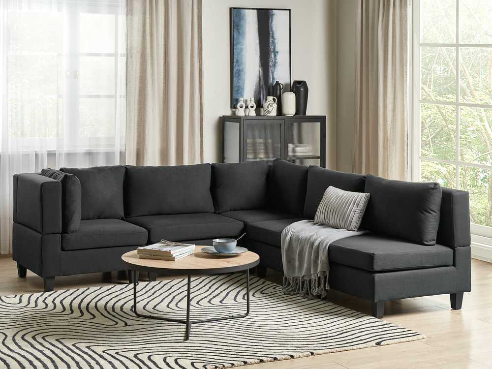 Beliani Modulinė 5 vietų sofa UNSTAD dešininė, juoda