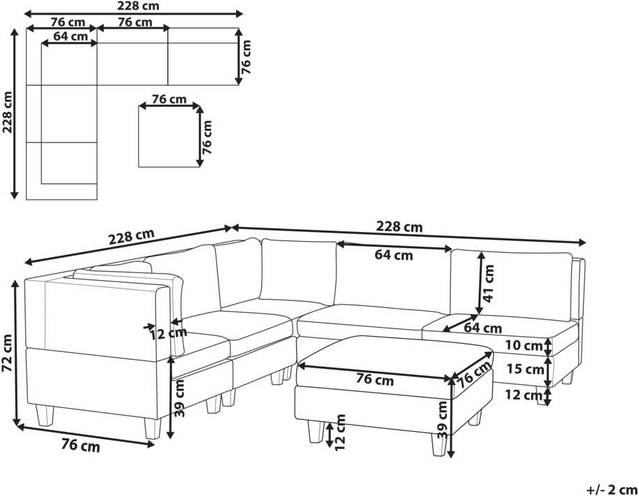 Beliani Penkių vietų modulinė sofa UNSTAD dešininė, tamsiai pilka su pufu