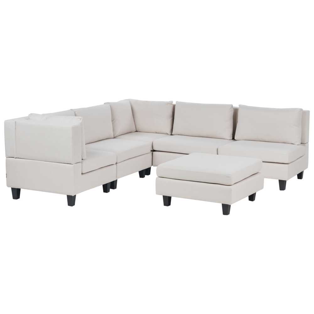 Beliani 5 vietų modulinė kampinė sofa UNSTAD Dešininė Šviesiai smėlio spalvos su otomanu