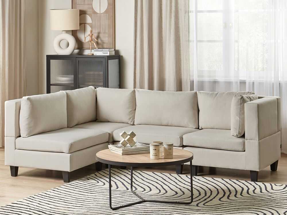 Beliani 4 vietų modulinė sofa UNSTAD Dešininė Šviesiai smėlio spalvos