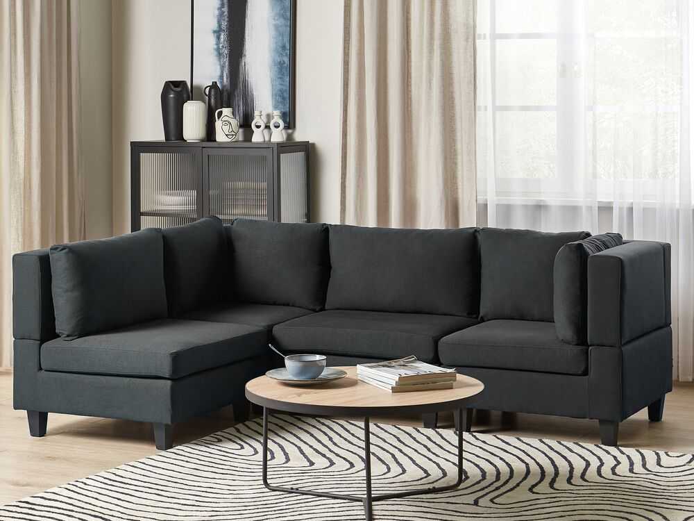 Beliani Modulinė 4 vietų kampinė sofa UNSTAD Dešininė Juoda