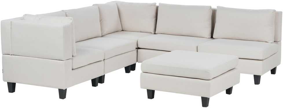 Beliani 5 vietų modulinė kampinė sofa UNSTAD Dešininė Šviesiai smėlio spalvos su otomanu