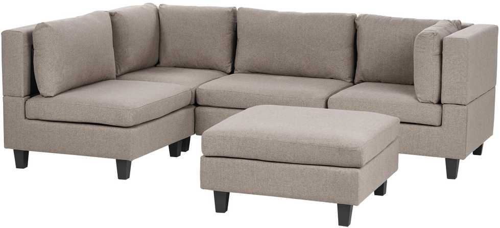 Beliani 4 vietų modulinė kampinė sofa UNSTAD dešininė, ruda su otomanu