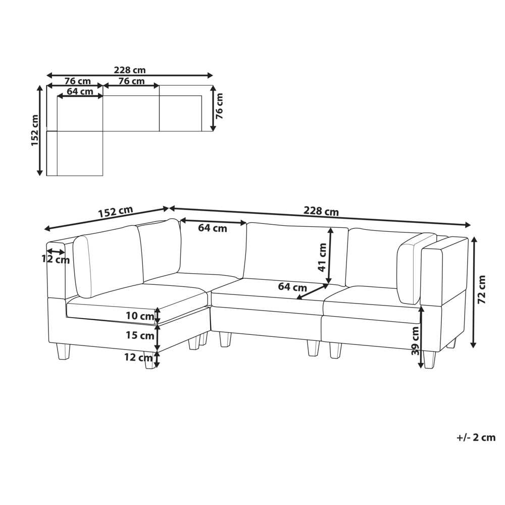 Beliani Modulinė 4 vietų kampinė sofa UNSTAD Dešininė Juoda