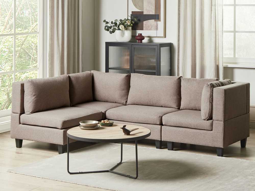 Beliani 4 vietų modulinė sofa UNSTAD Dešininė Ruda
