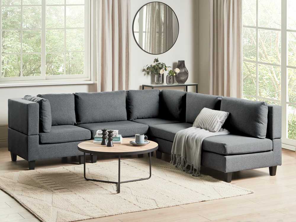 Beliani 5 vietų modulinė sofa UNSTAD, dešininė, tamsiai pilka