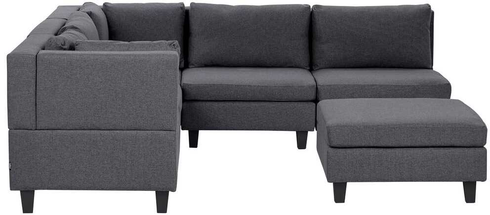 Beliani Penkių vietų modulinė sofa UNSTAD dešininė, tamsiai pilka su pufu