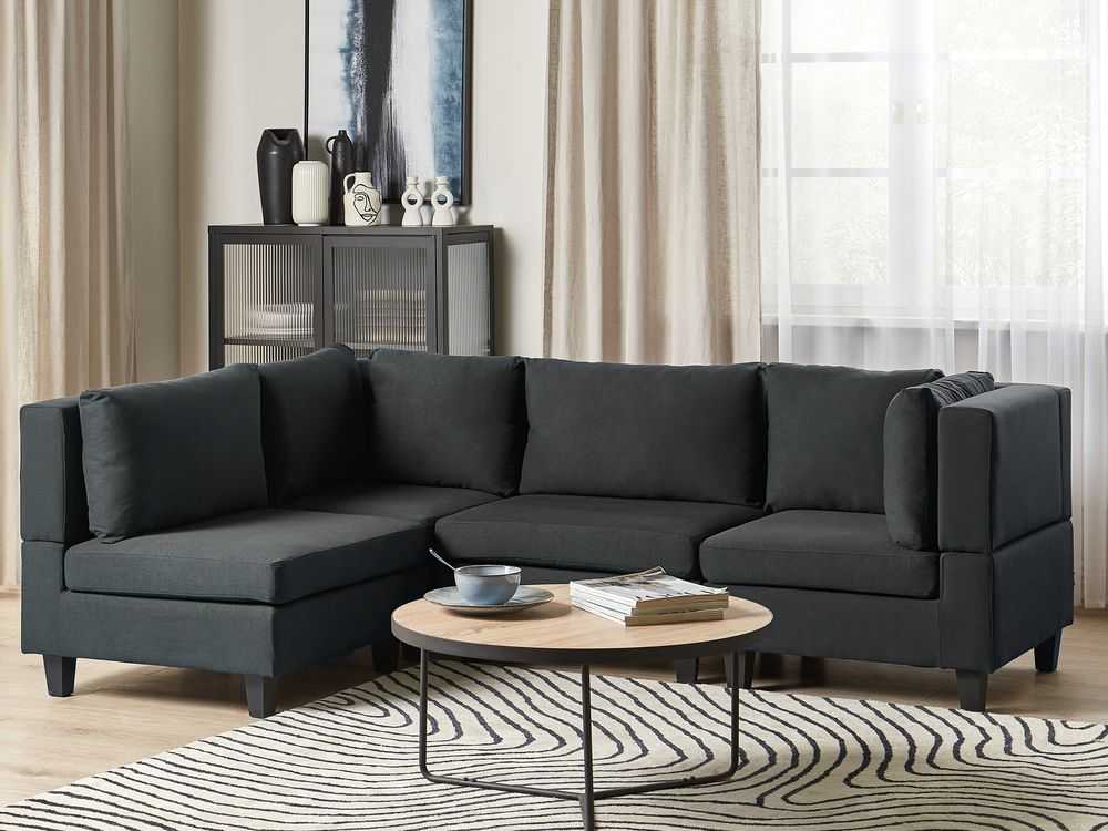 Beliani Modulinė 4 vietų kampinė sofa UNSTAD Dešininė Juoda