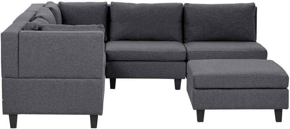 Beliani Penkių vietų modulinė sofa UNSTAD dešininė, tamsiai pilka su pufu