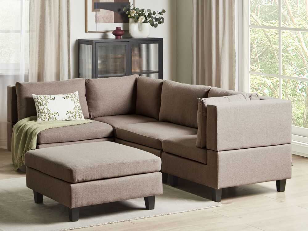 Beliani 4 vietų modulinė kampinė sofa UNSTAD dešininė, ruda su otomanu