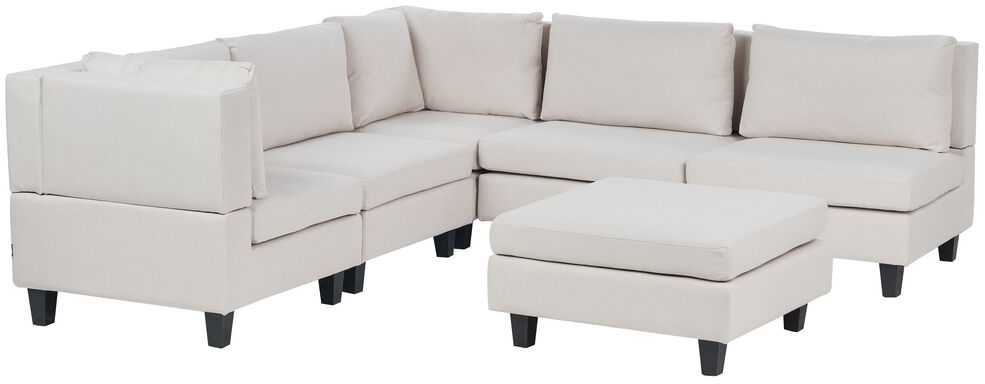 Beliani 5 vietų modulinė kampinė sofa UNSTAD Dešininė Šviesiai smėlio spalvos su otomanu
