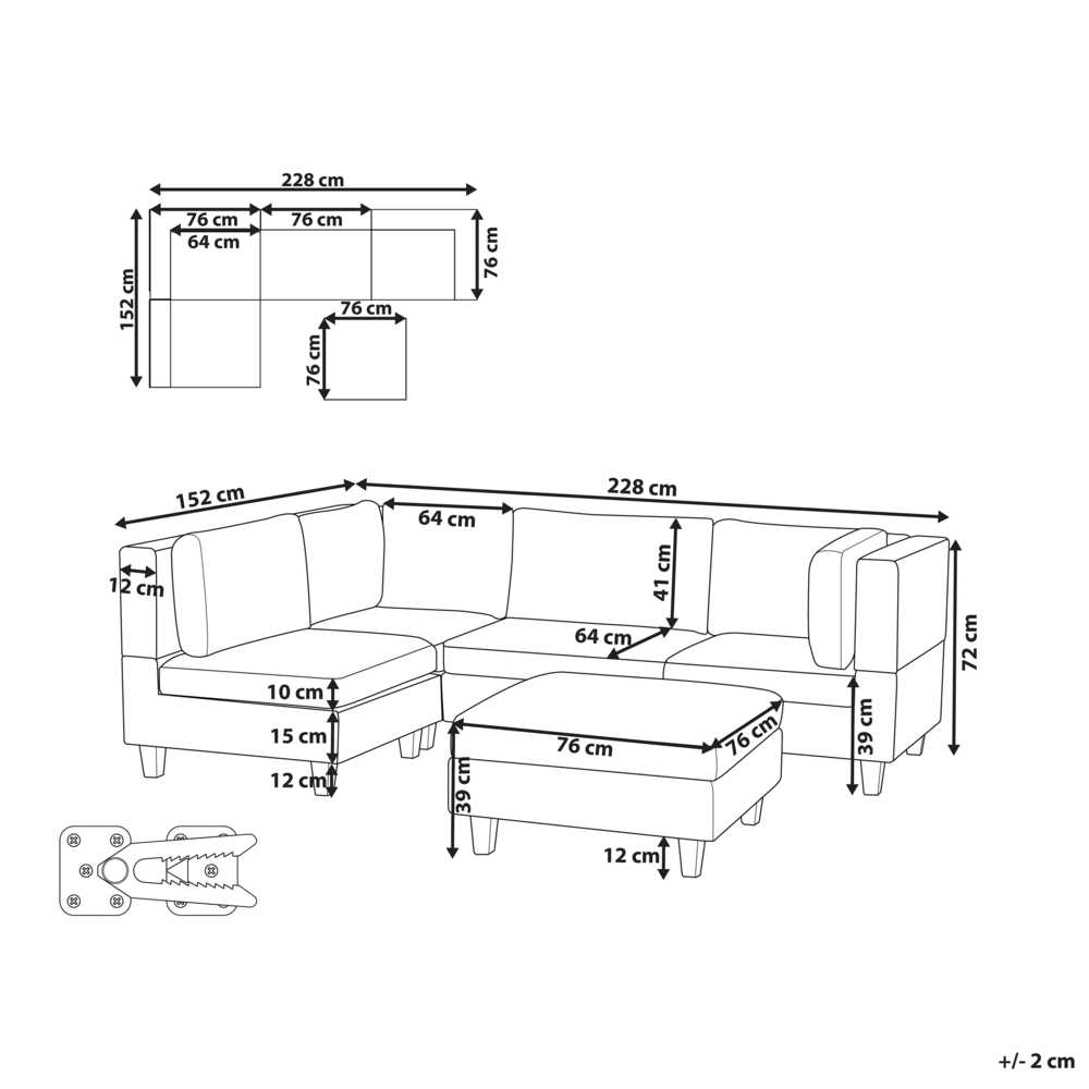 Beliani Modulinė 4 vietų kampinė sofa UNSTAD, dešininė, šviesiai smėlio spalvos, su otomane