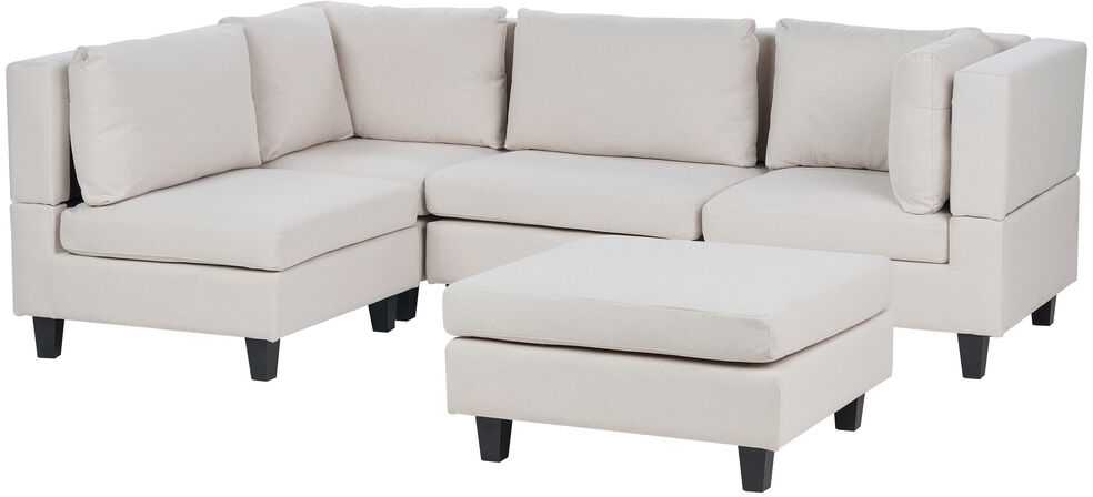 Beliani Modulinė 4 vietų kampinė sofa UNSTAD, dešininė, šviesiai smėlio spalvos, su otomane