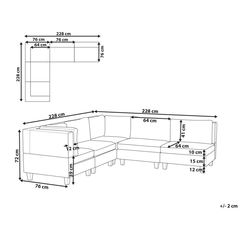 Beliani Modulinė 5 vietų sofa UNSTAD dešininė, juoda