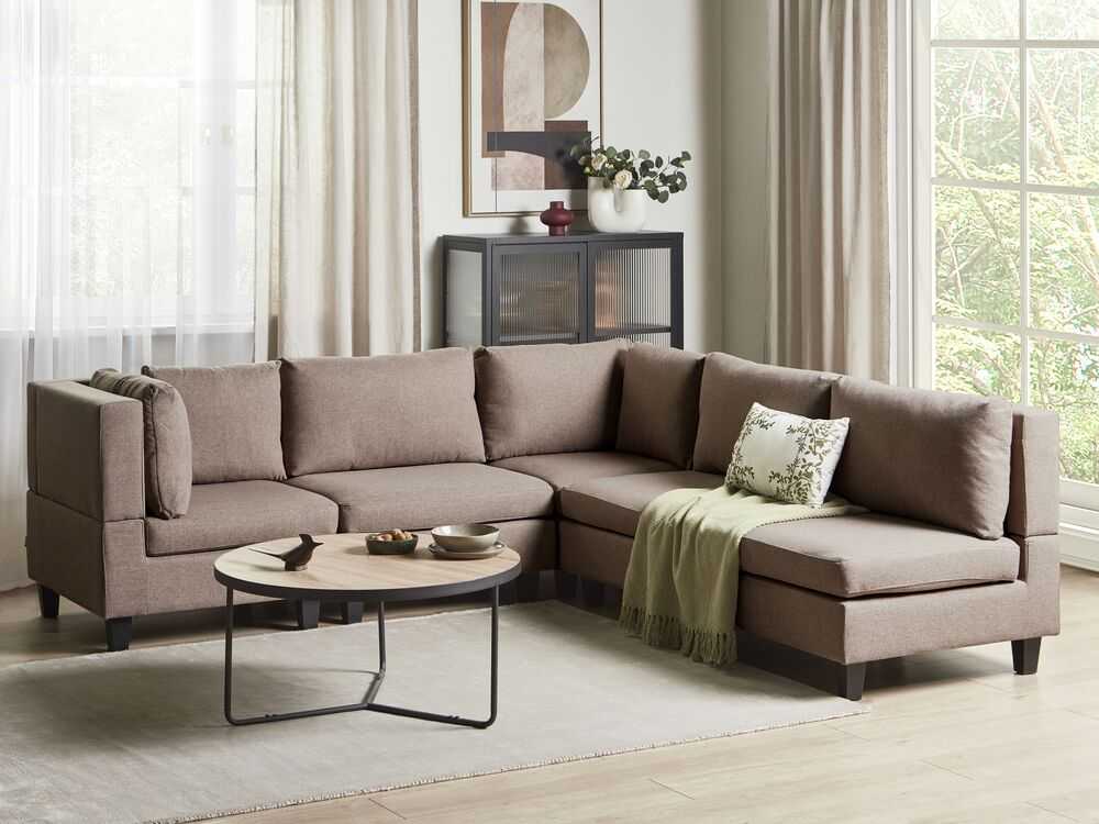 Beliani Modulinė 5 vietų sofa UNSTAD Dešininė Ruda