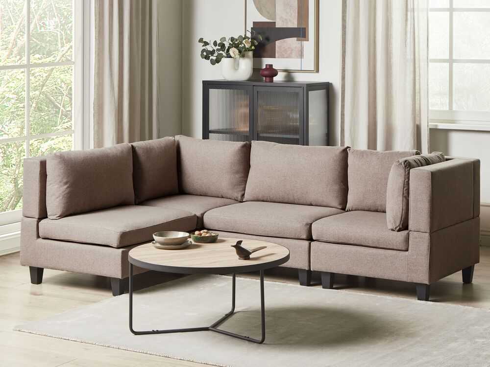 Beliani 4 vietų modulinė sofa UNSTAD Dešininė Ruda