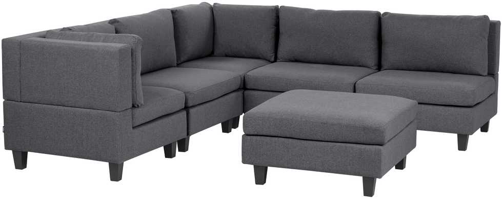 Beliani Penkių vietų modulinė sofa UNSTAD dešininė, tamsiai pilka su pufu