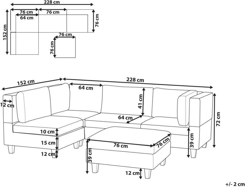 Beliani 4 vietų modulinė kampinė sofa UNSTAD dešininė, ruda su otomanu
